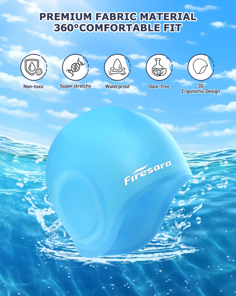 Firesara Swim Cap,Firesara Original Updated Swimming Cap 3D Ergonomic Design Comfortable Durable Ear Protection for Women Kids Adults Men Boys Girls for Long or short Hair with Nose Clip and Ear Plugs(Skyblue) - Image 3